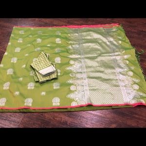New Parrot Green Banarasi saree /stitched blouse